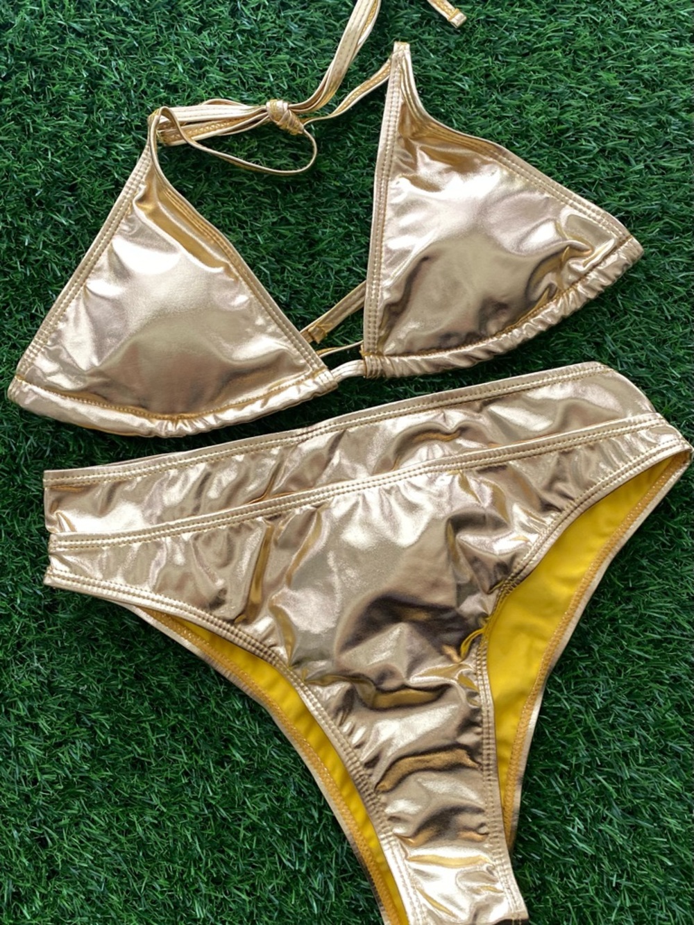 YAUASOPA Gold Metallic Bikini Set Size M NWOT - Picture 11 of 12